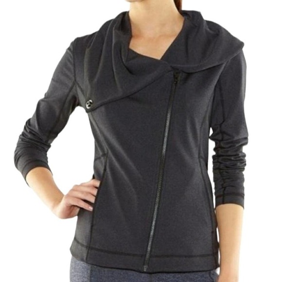 Lucy Hatha Flow Zip Up Asymmetrical Cowl Neck Jacket XS‎ Charcoal Grey - Picture 1 of 9